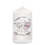 personalised diamond wedding anniversary candle with the couples names and a message underneath
