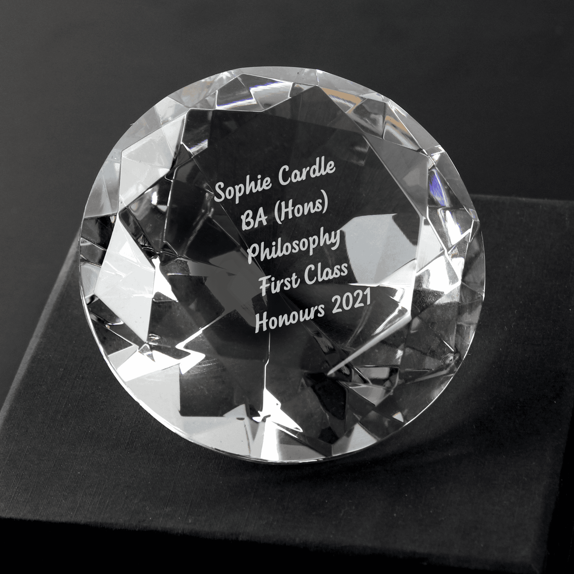 personalised diamond paperweight engraved with any message over 5 lines