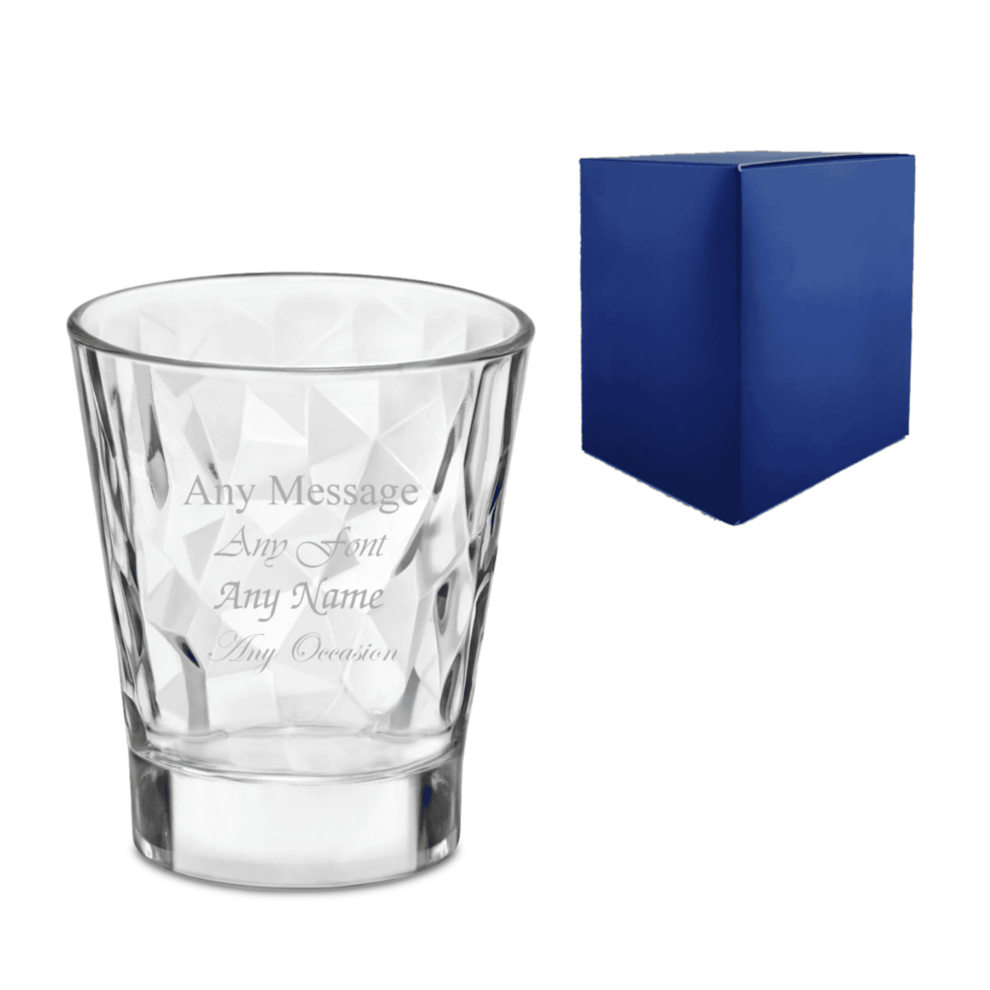 personalised diamond shot glass engraved with a message over 4 lines