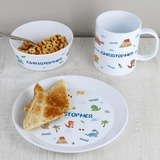 personalised dinosaur breakfast set each name is personalised with the same name