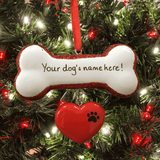 personalised dog bone with heart christmas tree decoration