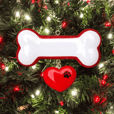 personalised dog bone with heart christmas tree decoration