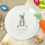 personalised easter bunny plate with a bunny in the centre and the personalisation underneath the image