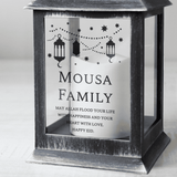 personalised black Eid and Ramadan black indoor lantern with any message over 6 lines