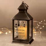 personalised black Eid and Ramadan black indoor lantern with any message over 6 lines