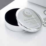 personalised eid and ramadan round trinket box with any name and a message over 3 lines engraved on the lid