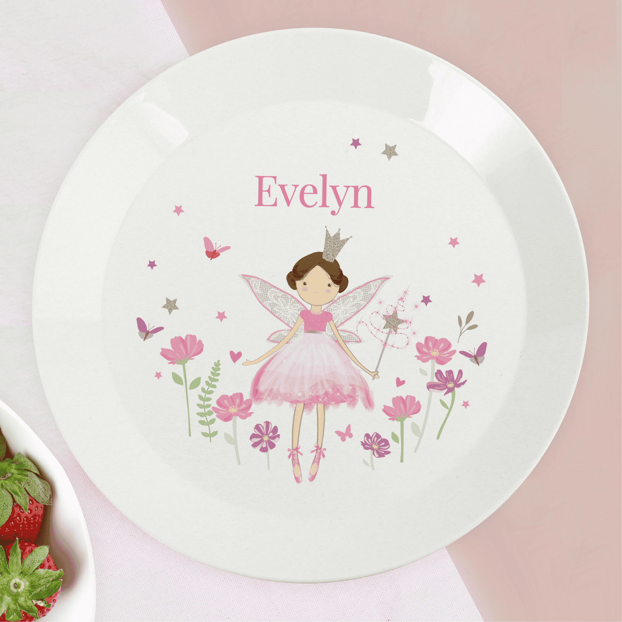 personalised fairy princess plastic plate with any name personalised above the fairy design