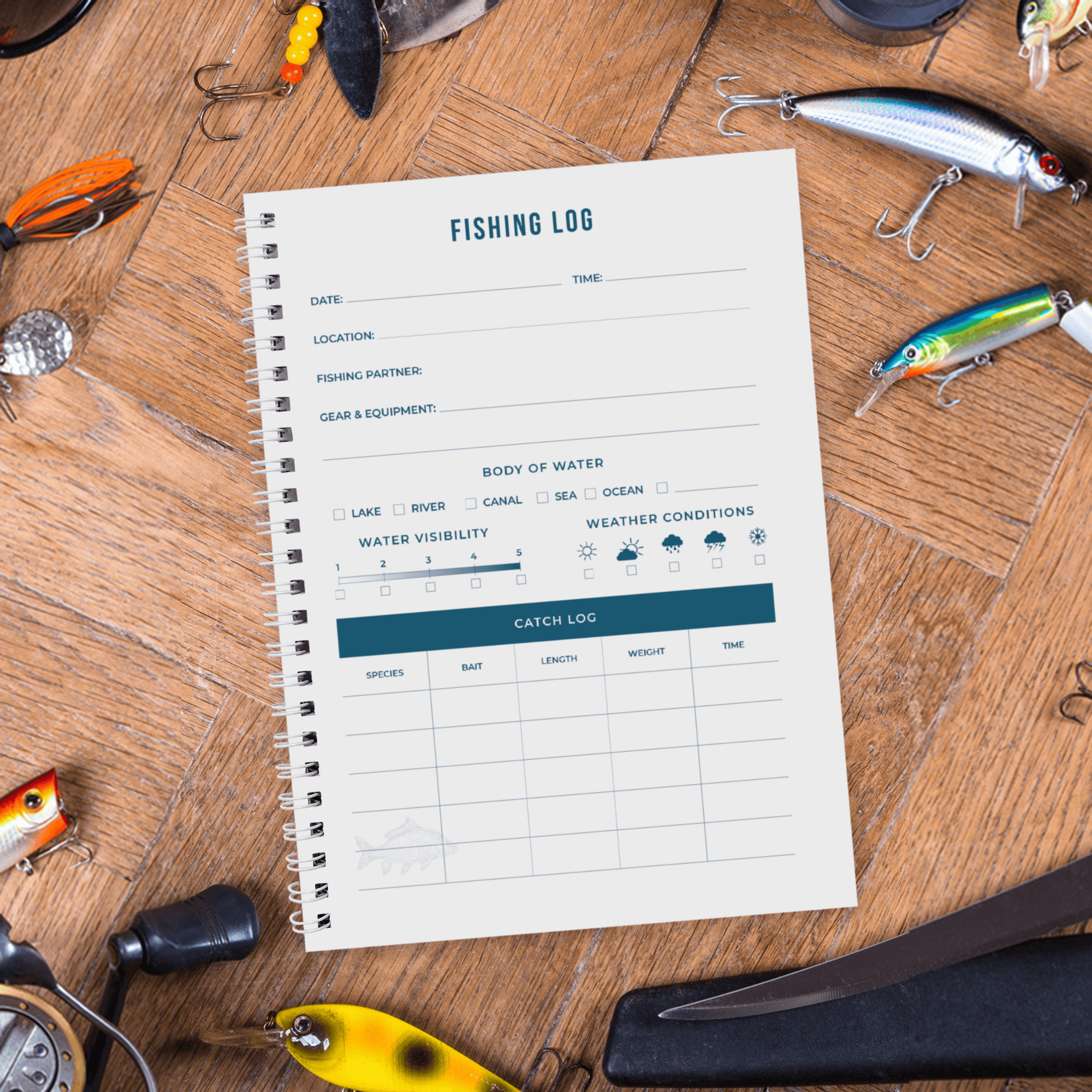 personalised fishing log book
