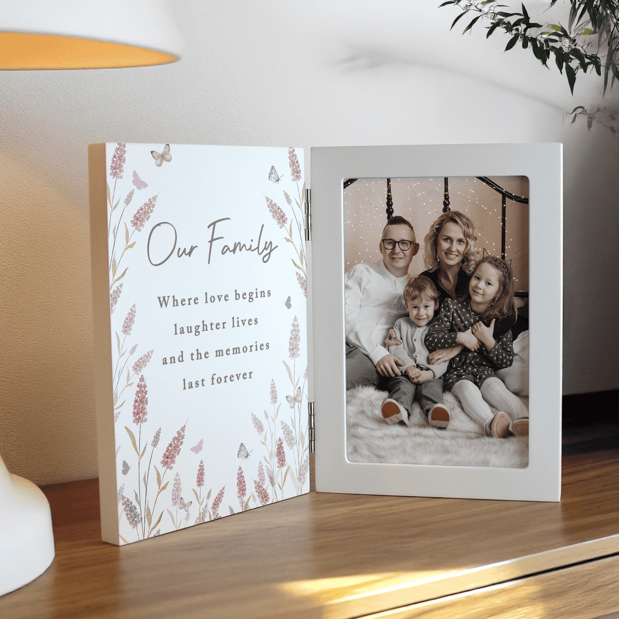 personalised floral 6x4 hinged photo frame
