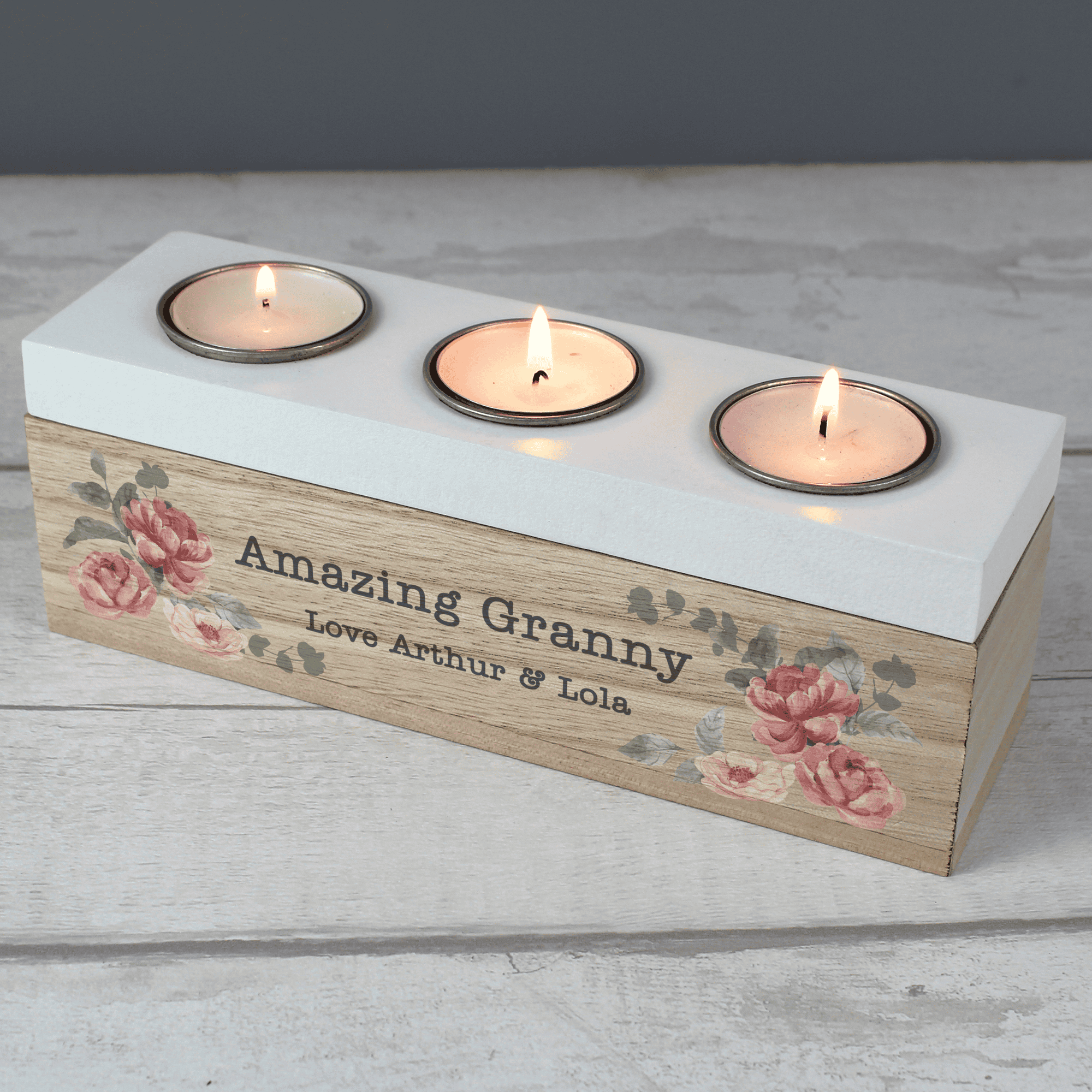 personalised floral watercolour triple tealight holder
