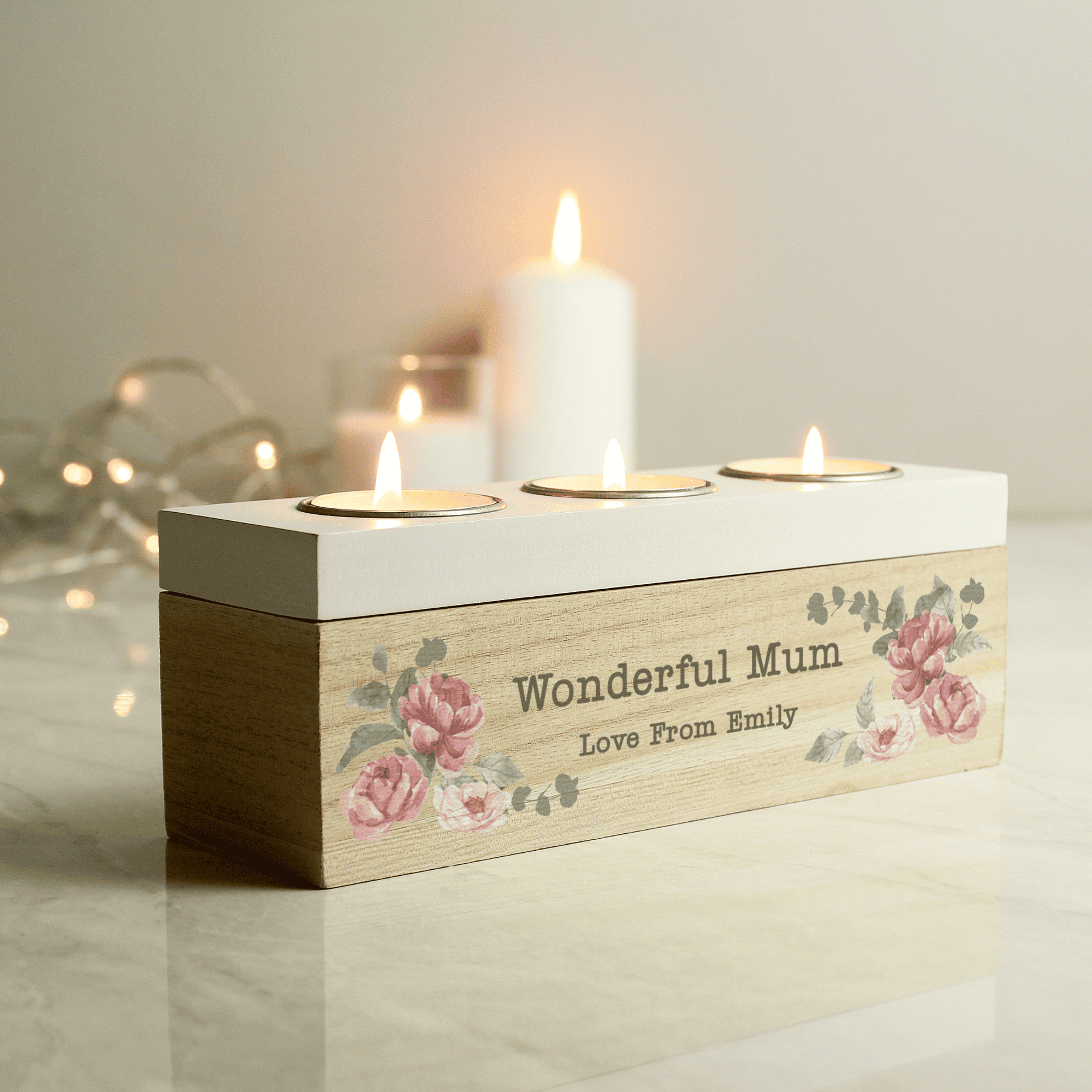 personalised floral watercolour triple tealight holder
