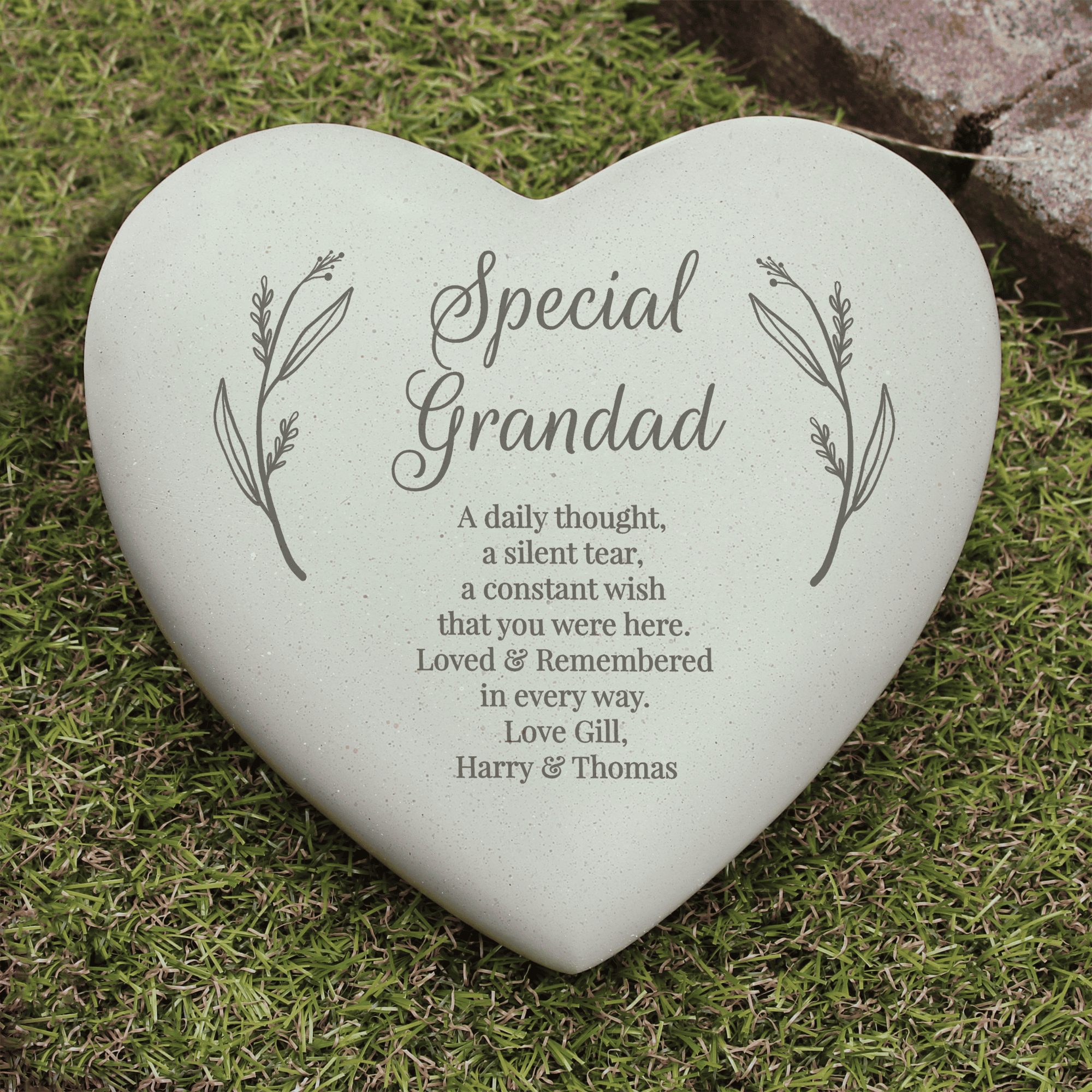 personalised heart memorial stone engraved with a name and any message over 8 lines
