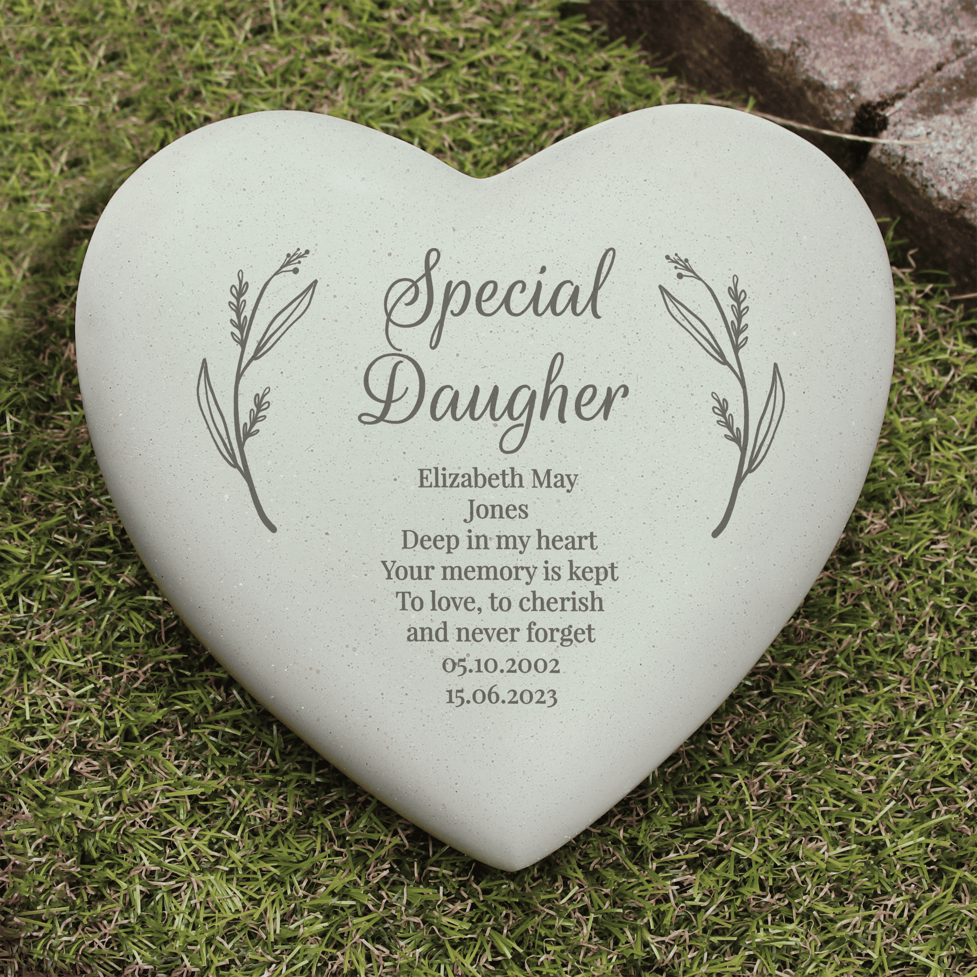 personalised heart memorial stone engraved with a name and any message over 8 lines