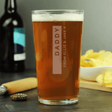 personalised free text pint glass and name and message will go up and down on the glass