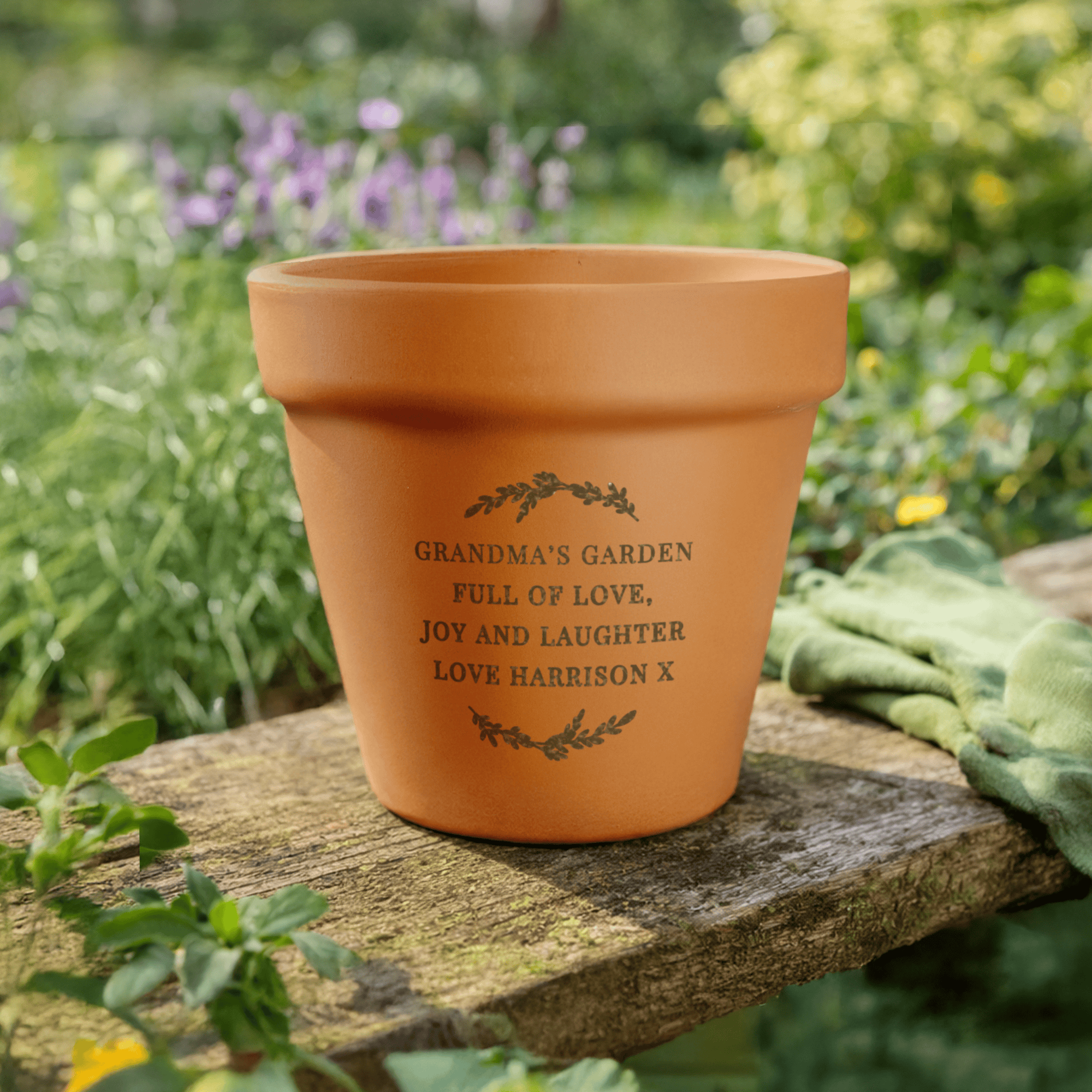 personalised teracotta pot with any message over 4 lines