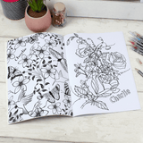 personalised colouring book showing the inside of the book with the chosen name personalised on every page