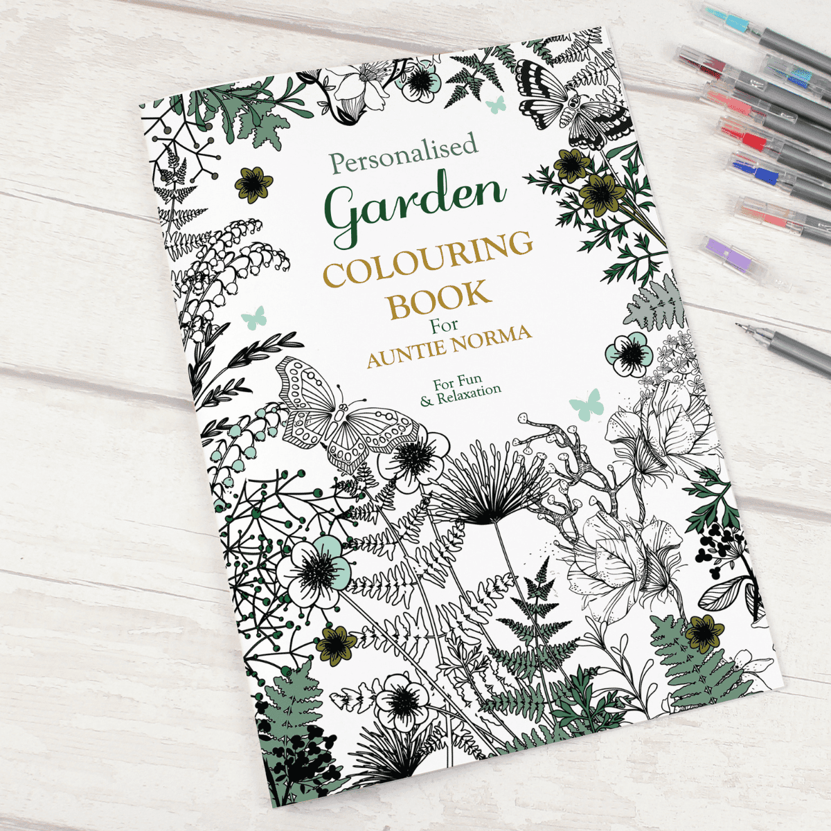 personalised colouring book with the name personalised on the front