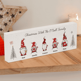 personalised gonk family wooden mantle block