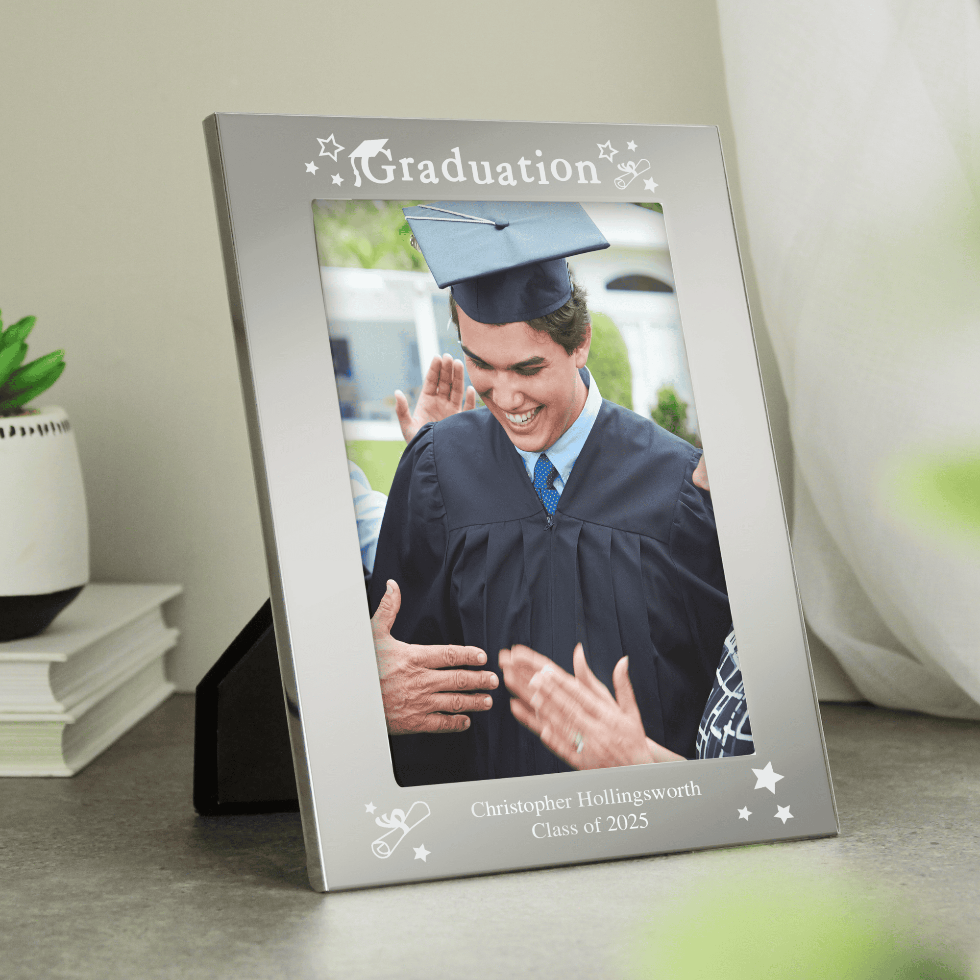 personalised graduation 5x7 photo frame with any message engraved over 2 lines under the photo