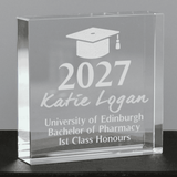 personalised graduation crystal token ornament engraved with the year, name and message over 3 lines