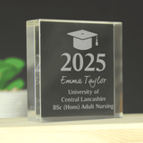 personalised graduation crystal token ornament engraved with the year, name and message over 3 lines