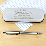 personalised graduation pen box and pen set. the box is engraved with any message over 3 lines
