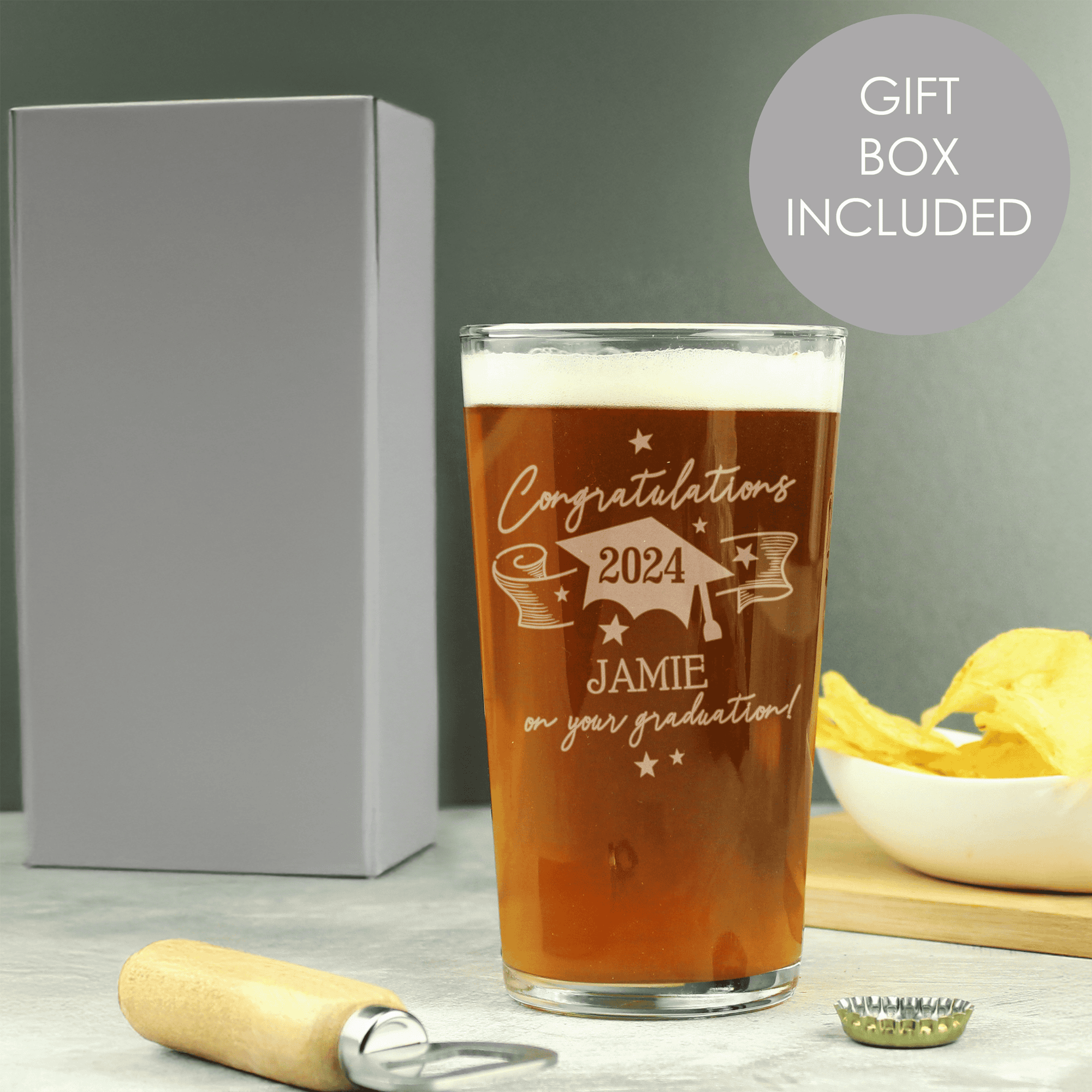 personalised graduation pint beer glass