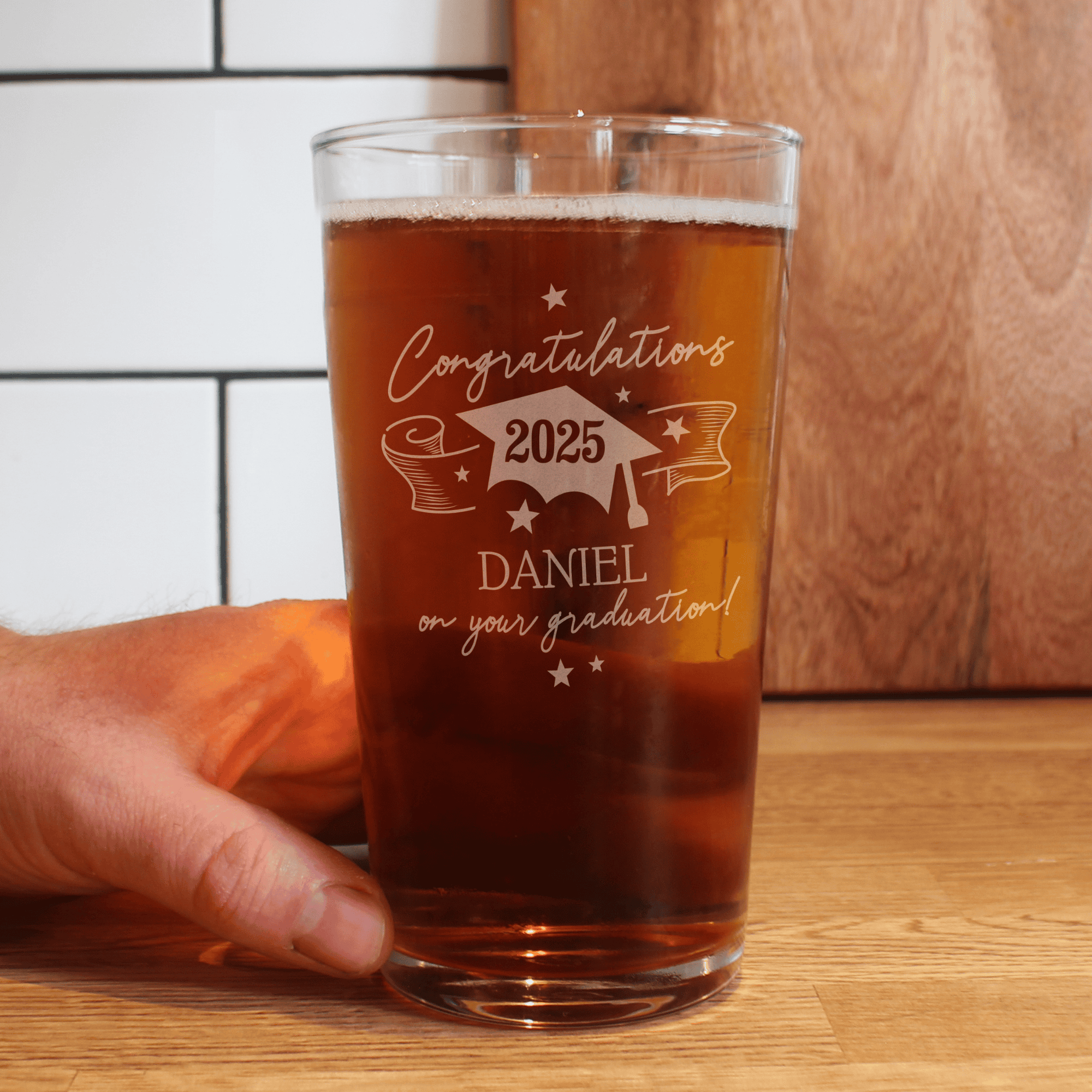 personalised graduation pint beer glass
