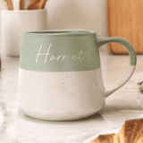 personalised green speckled mug with any name on it