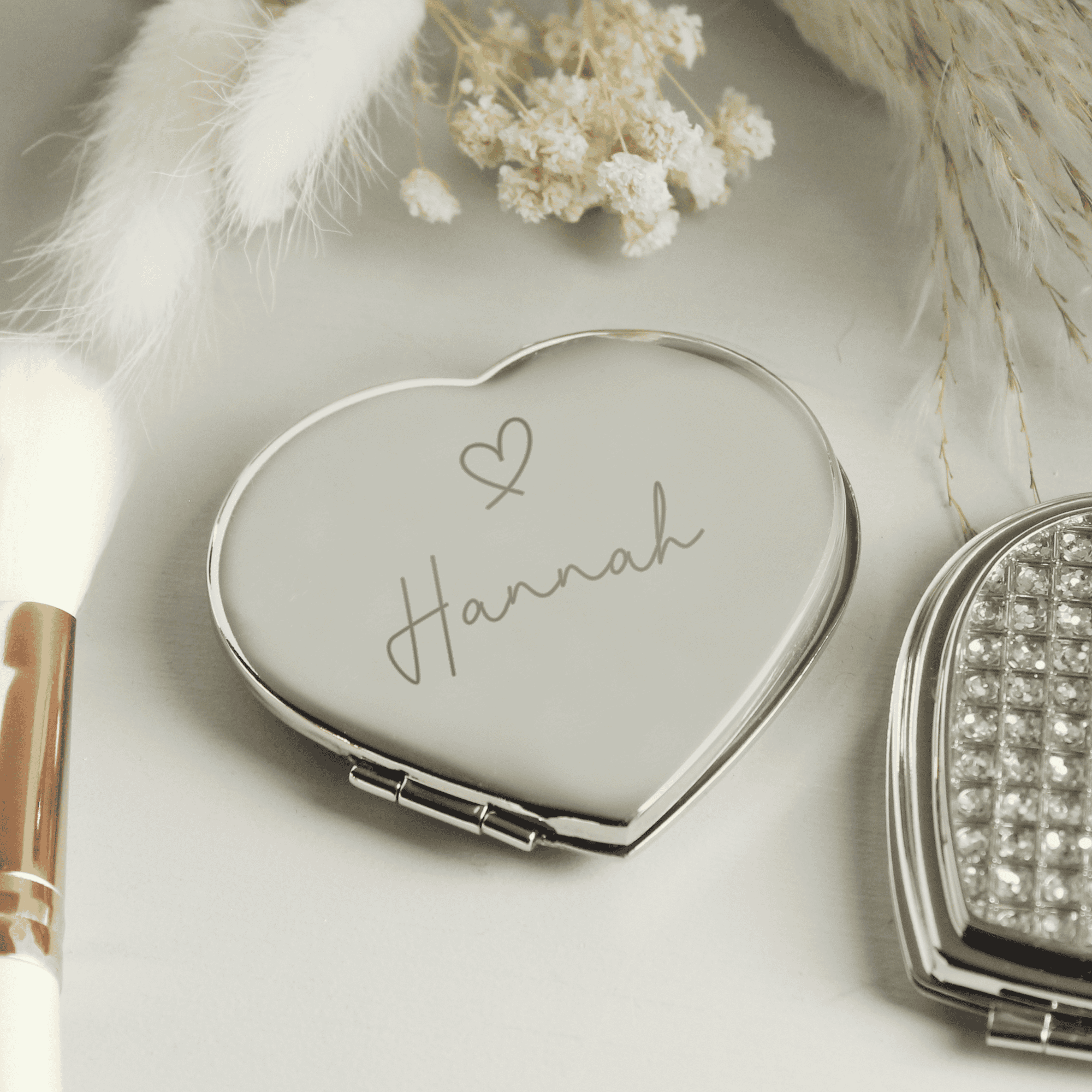 personalised heart compact mirror with any name