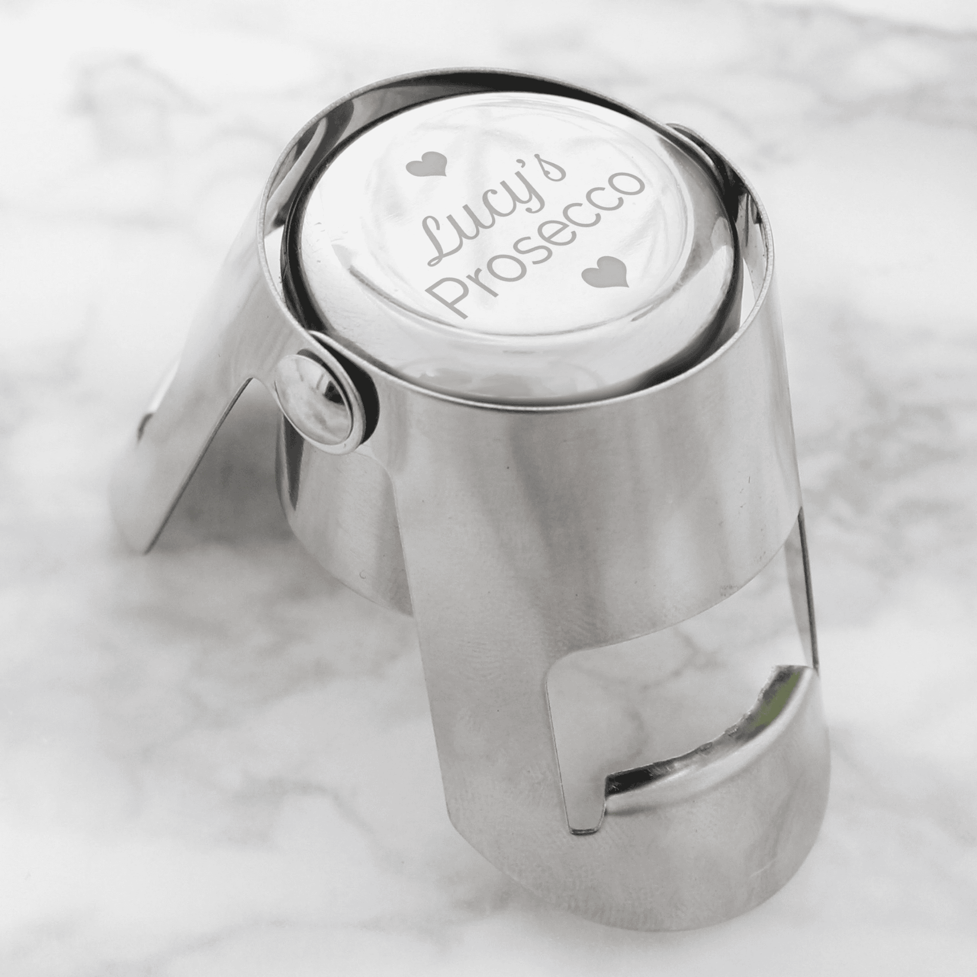 personalised prosecco bottle stopper any name engraved before the word "prosecco"