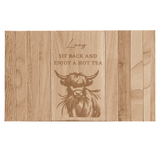 personalised highland cow sofa tray engraved with any message over 3 lines.