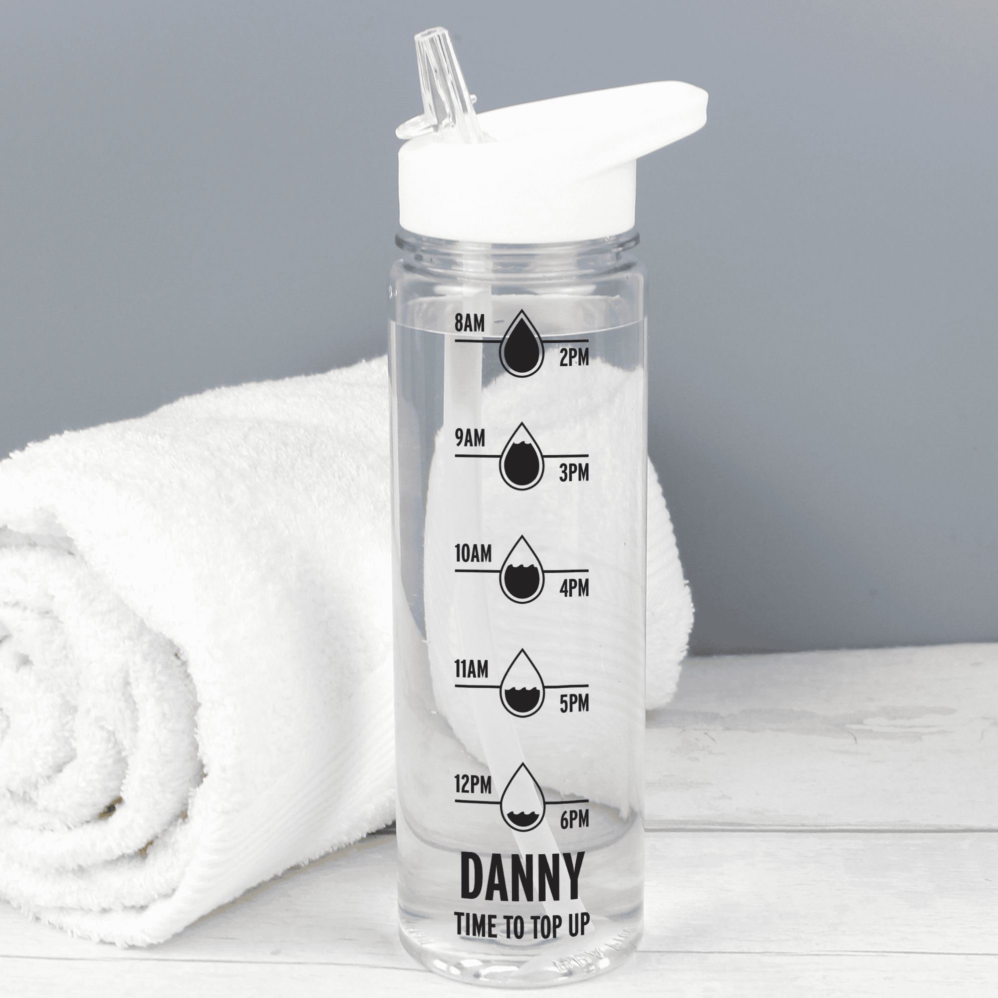 personalised hydration water bottle with the name personalised on the bottle