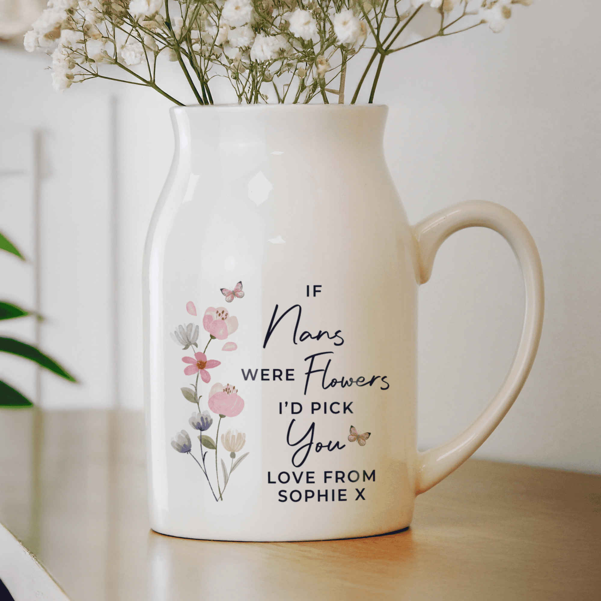 personalised ceramic jug vase with I'd pick you message and personalisation over 2 lines