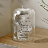 personalised in our hearts feather memorial tealight holder