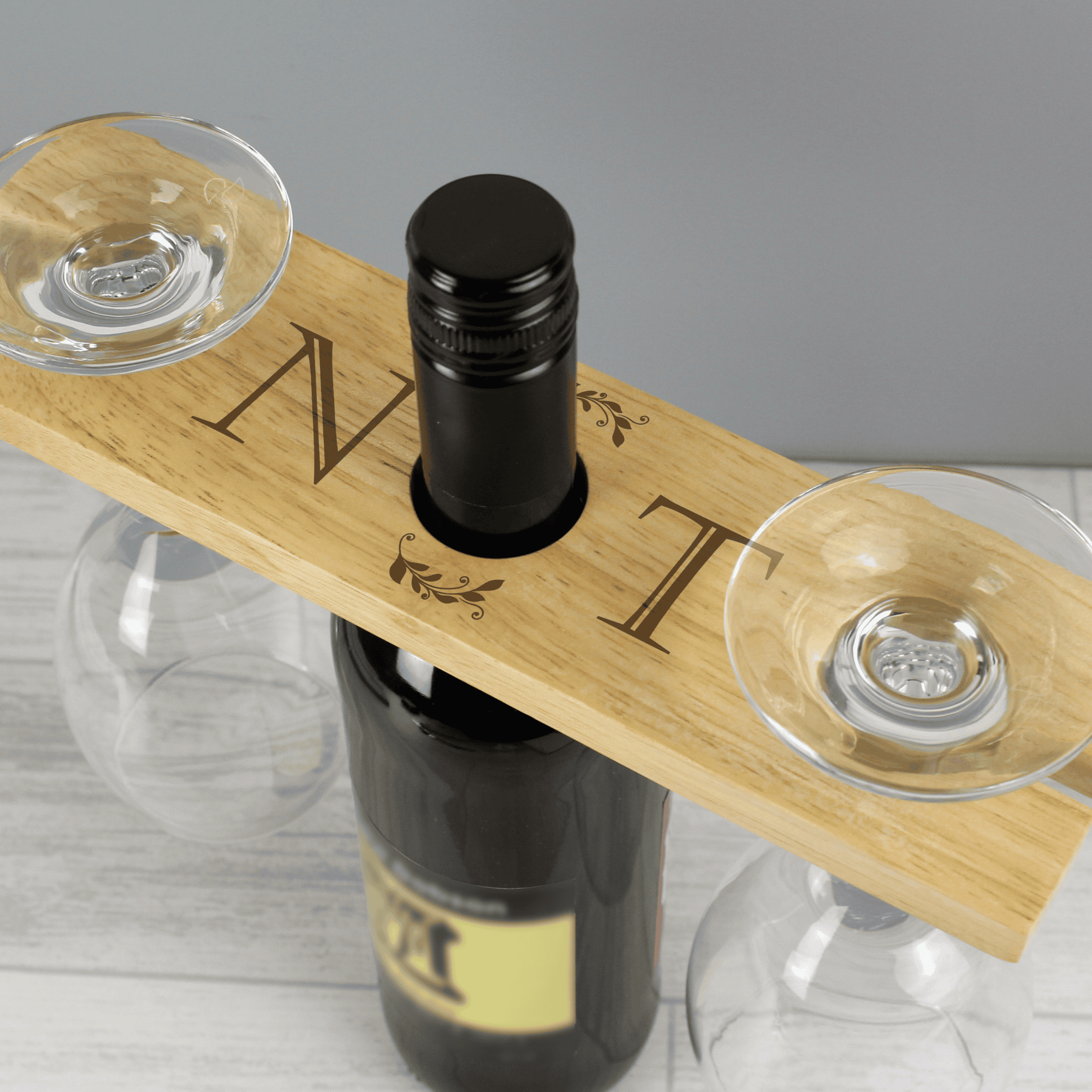 personalised initials wooden wine butler