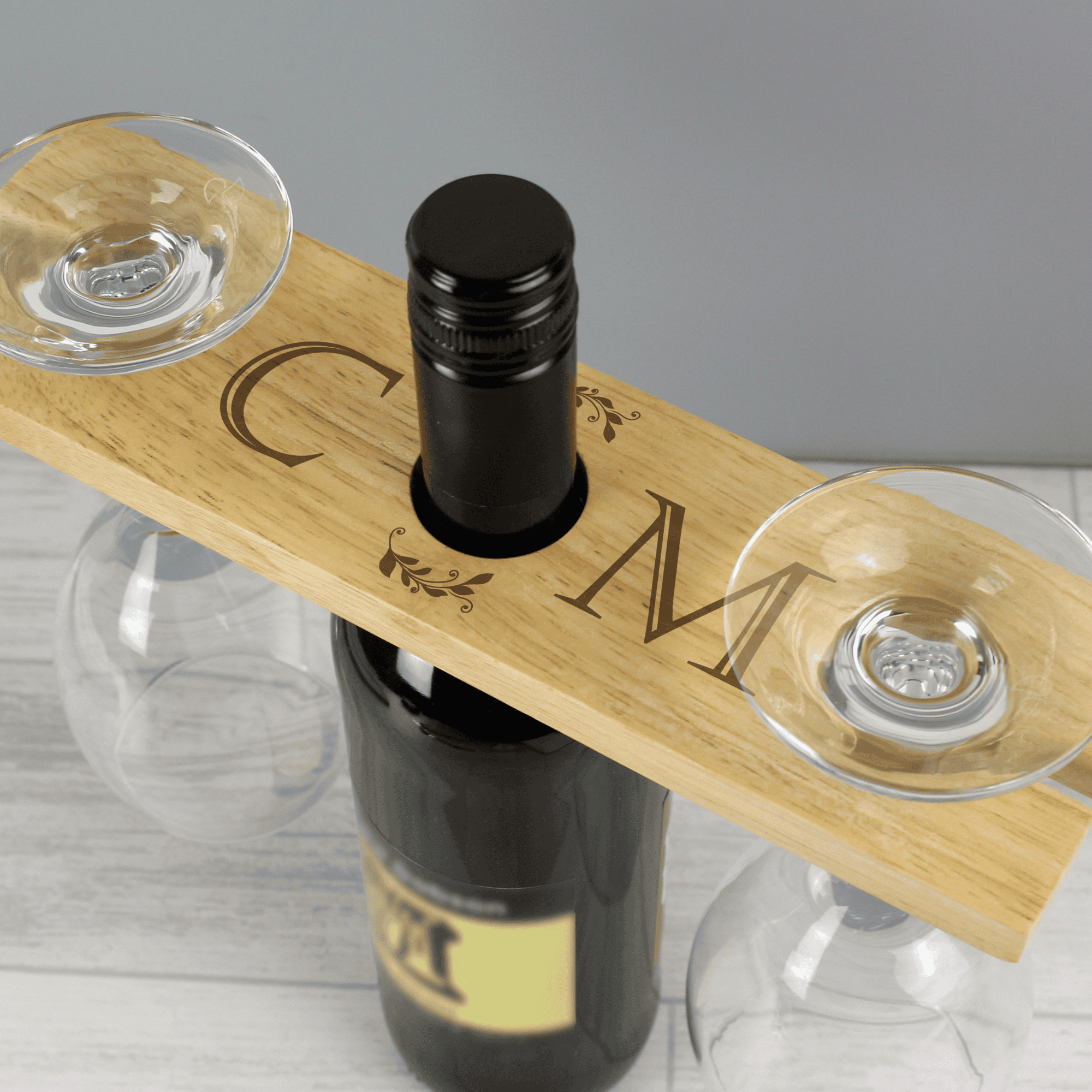 personalised initials wooden wine butler