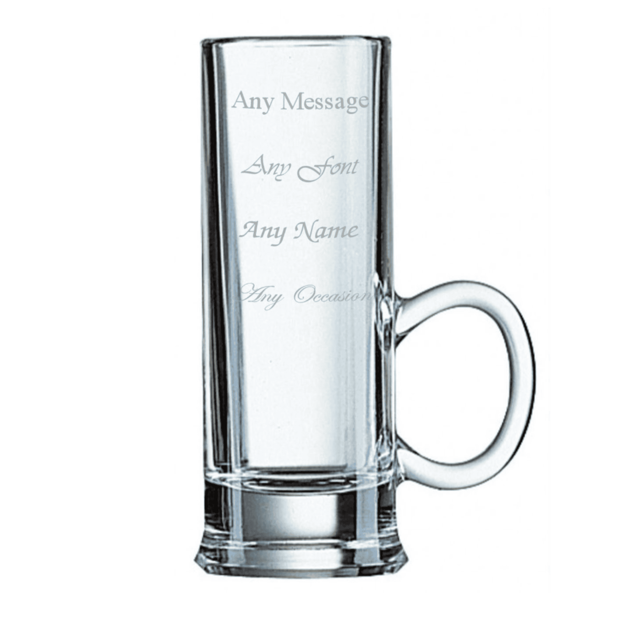 personalised islande shot glass with handle engraved with a message over 4 lines