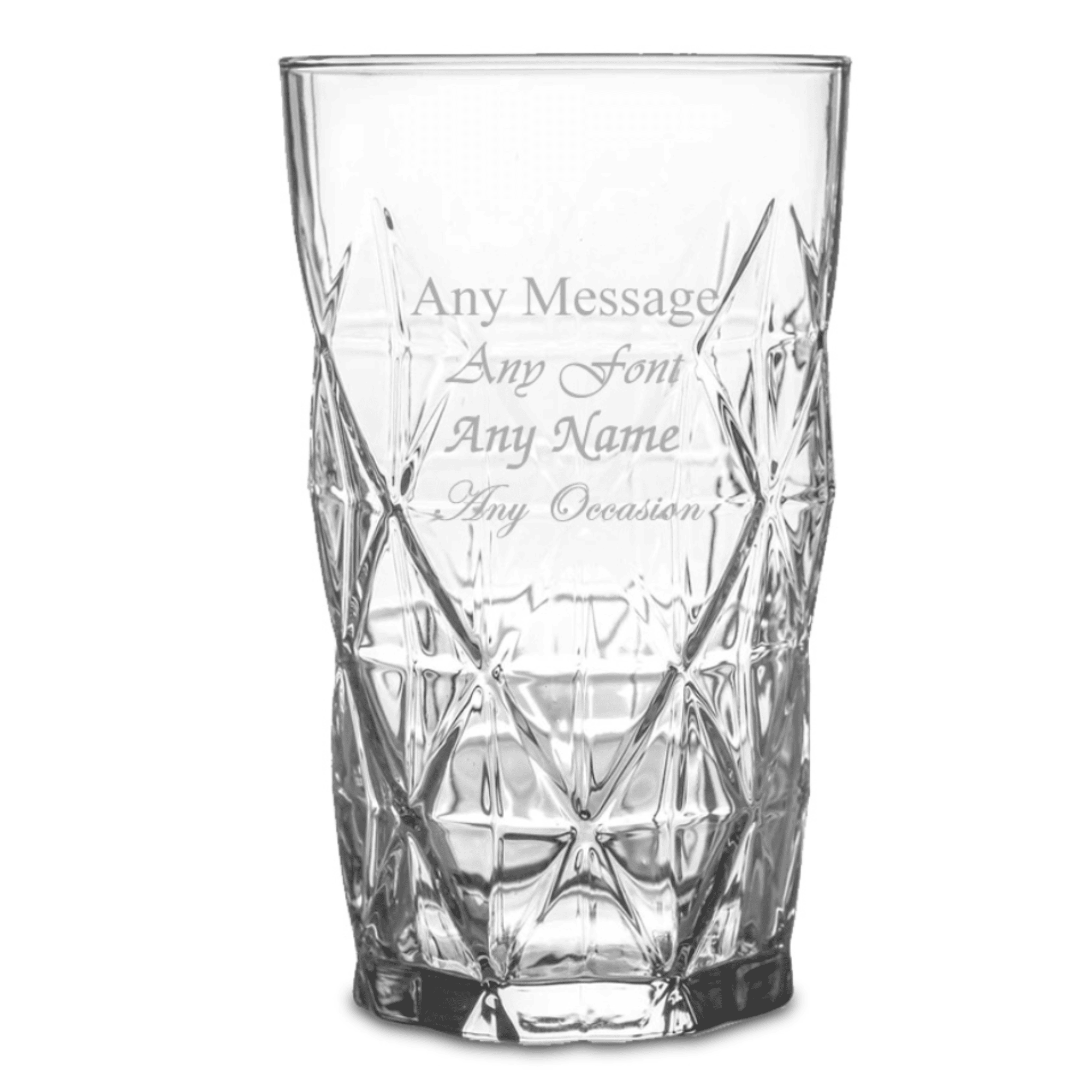 personalised keops hiball glass engraved with a message over  4 lines