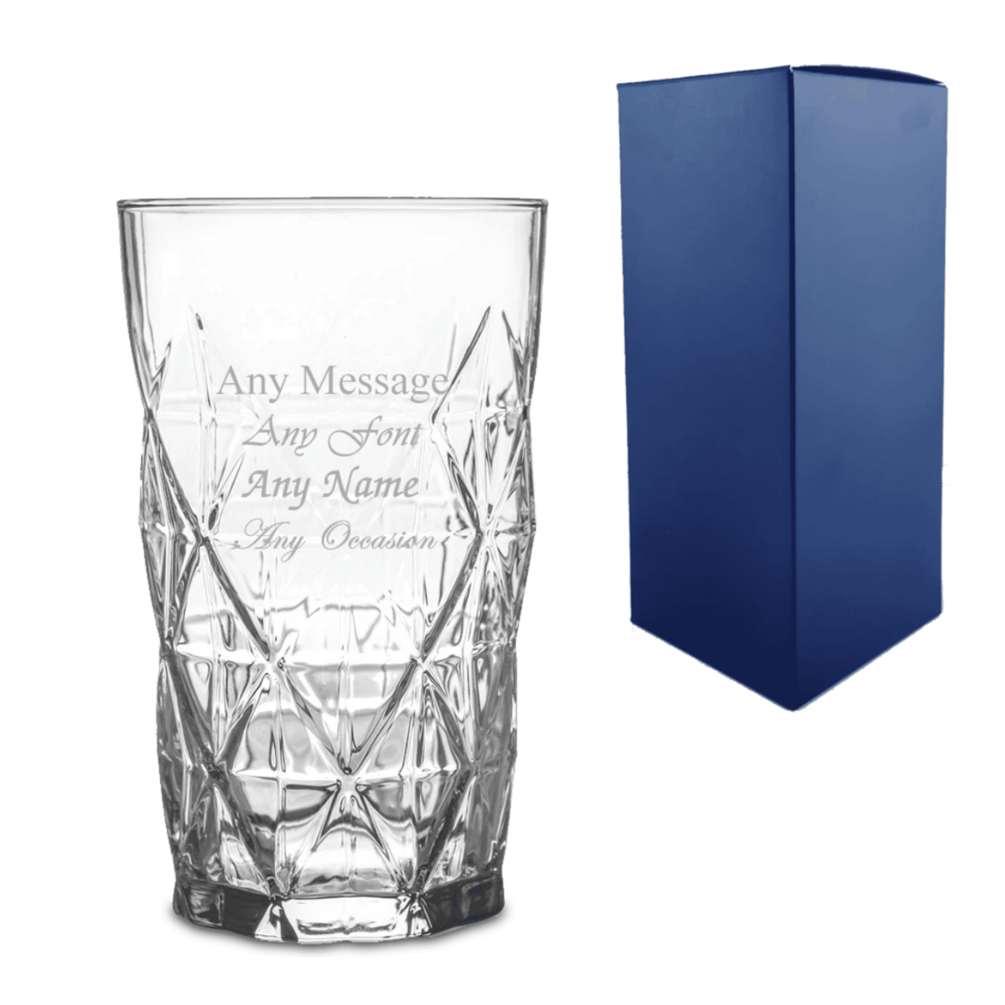 personalised keops hiball glass engraved with a message over  4 lines