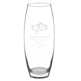 personalised love hearts bullet vase engraved with a message over 3 lines underneath the 2 engraved hearts design