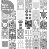 personalised colouring book showing the inside of the book with the chosen name personalised on every page