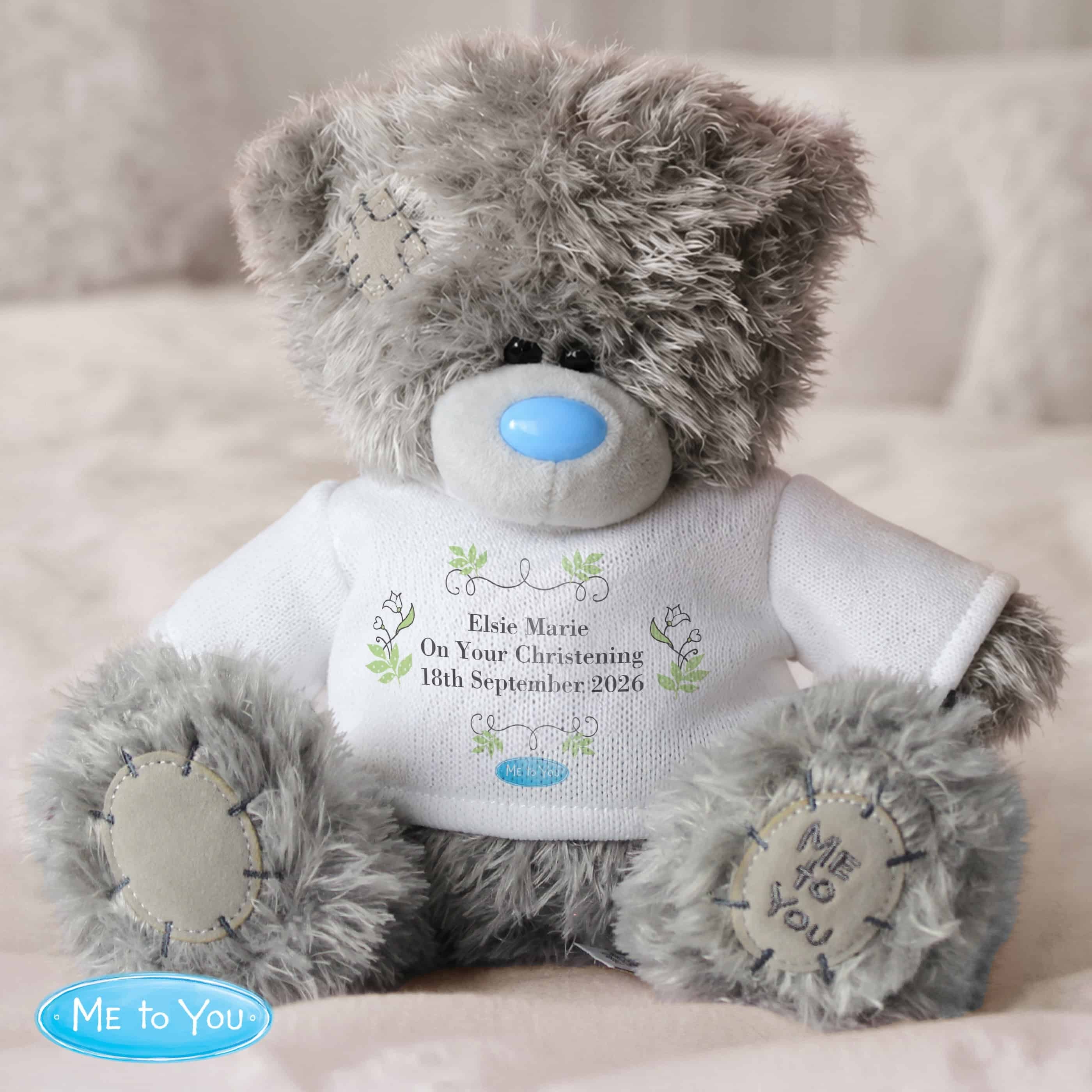 personalised me to you botanical teddy bear with any message over 3 lines personalised on the t-shirt