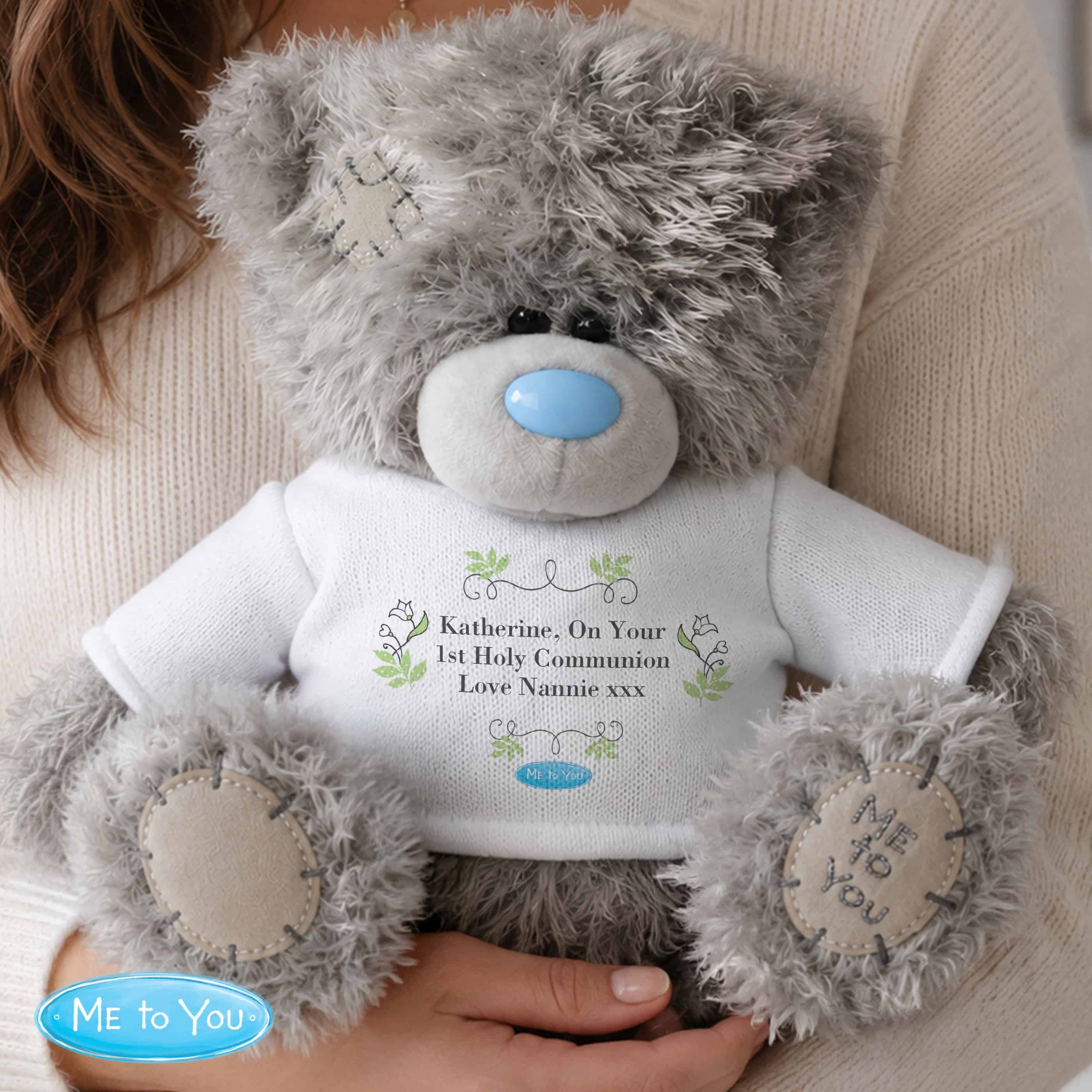 personalised me to you botanical teddy bear with any message over 3 lines personalised on the t-shirt