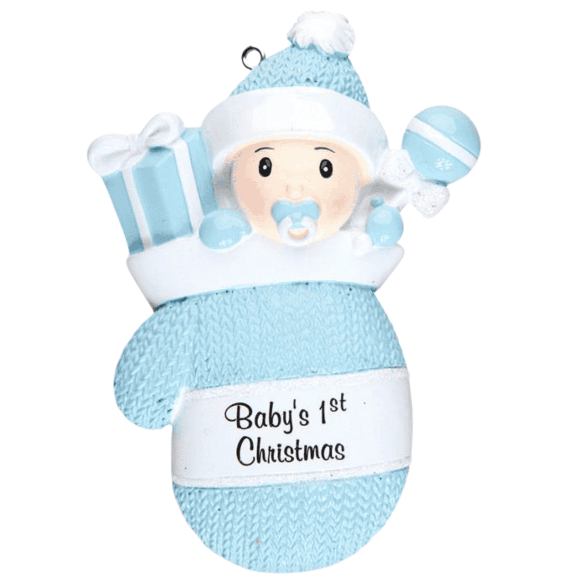personalised baby boy mitten first christmas tree decoration
