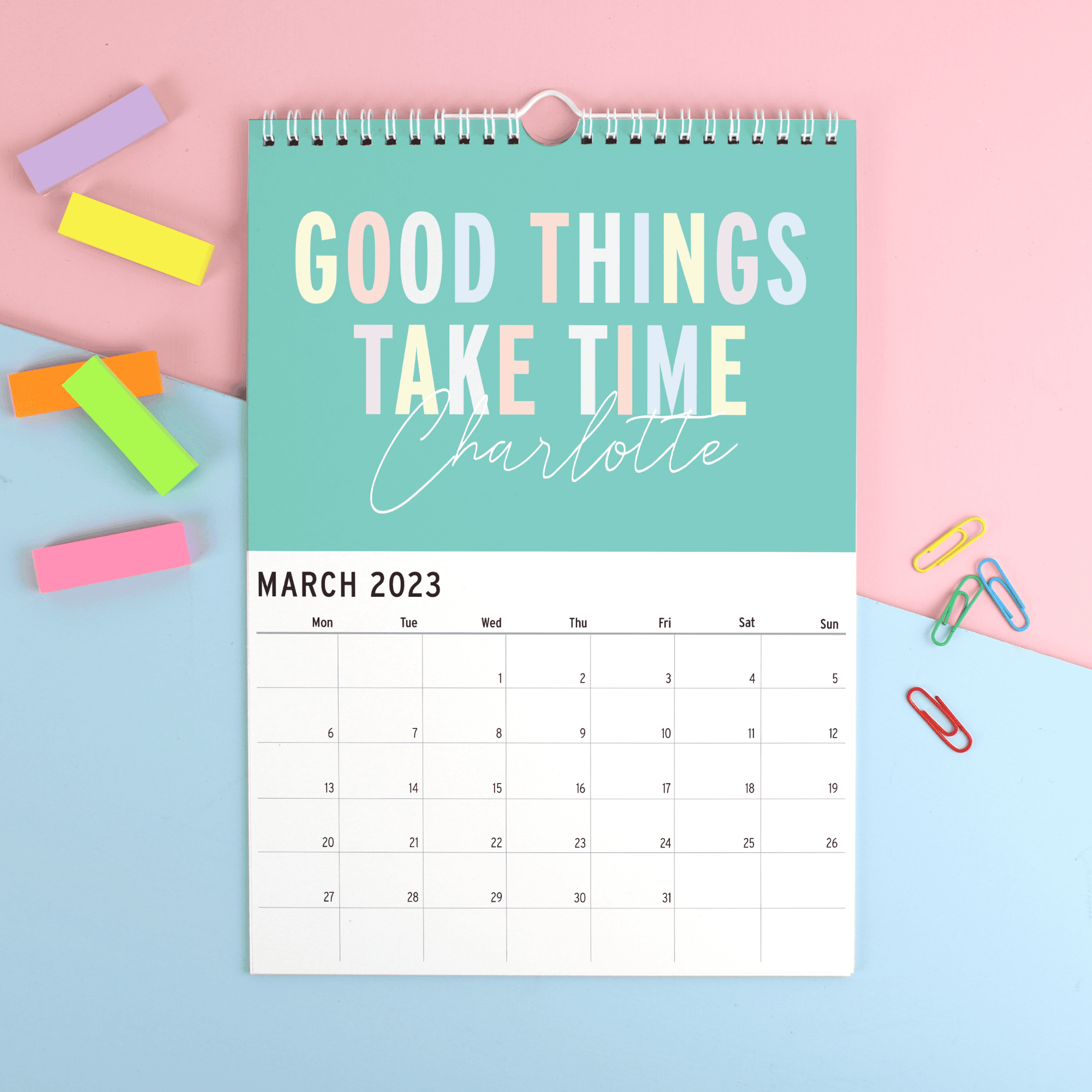 ersonalised a4 motivational wall calendar with their name on every page