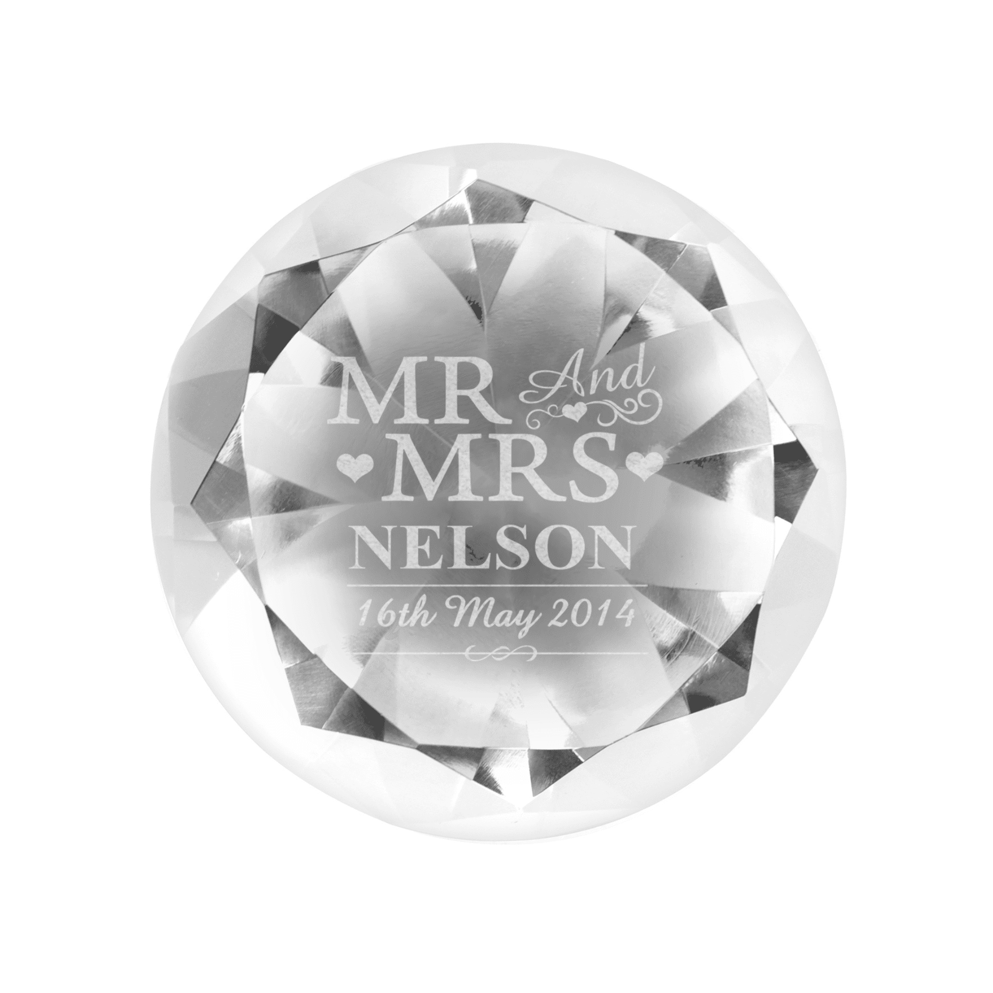 personalised mr and mrs paperweight with any surname and date engraved on it