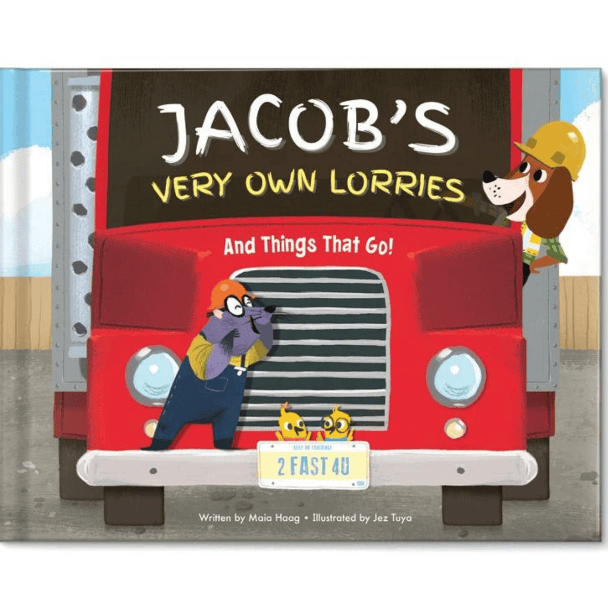 personalised transport book showing the front cover with the child's name on it
