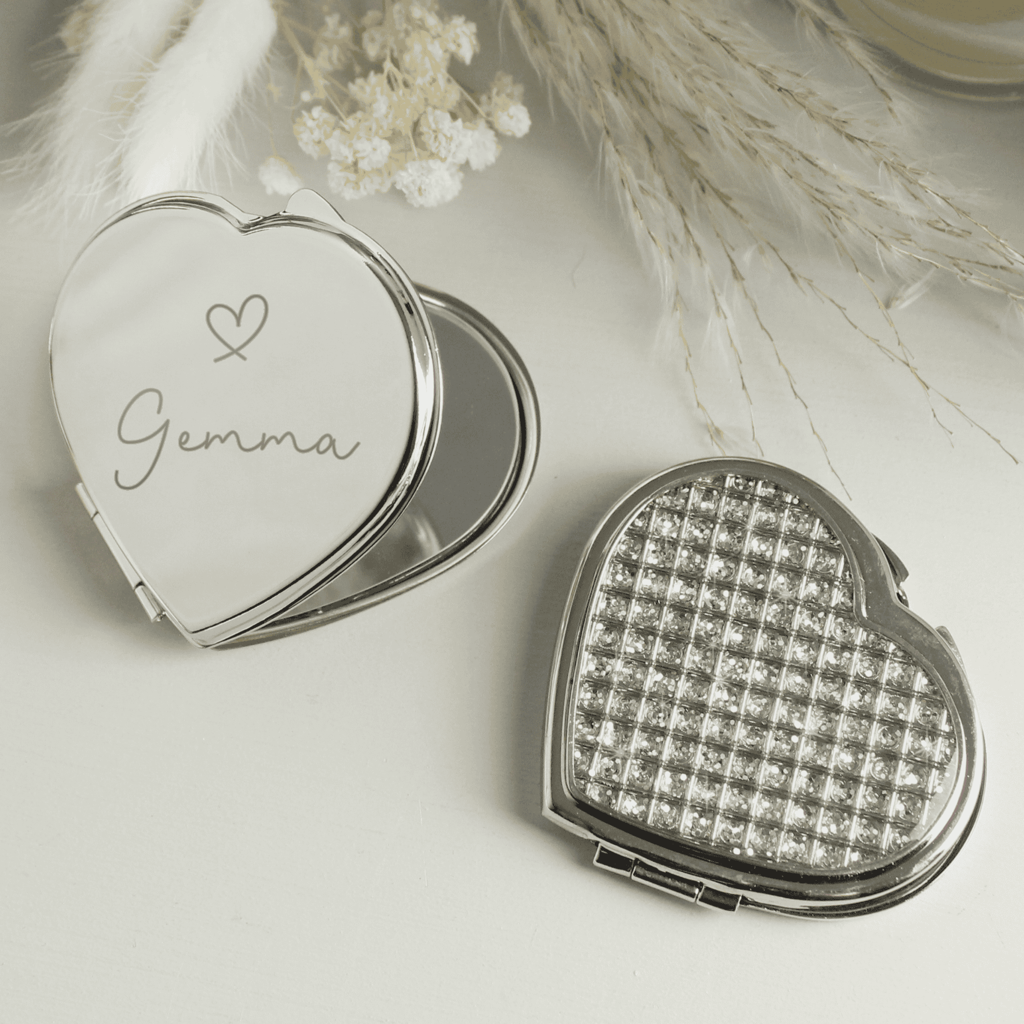 personalised heart compact mirror with any name