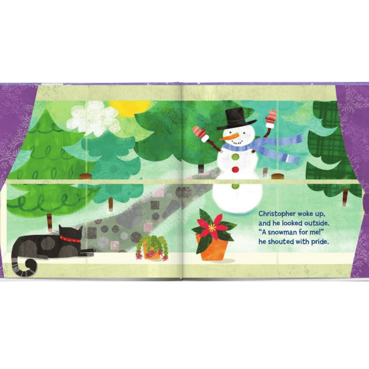 personalised children's book the magical snowman showing an inside page with the child's name personalised on it